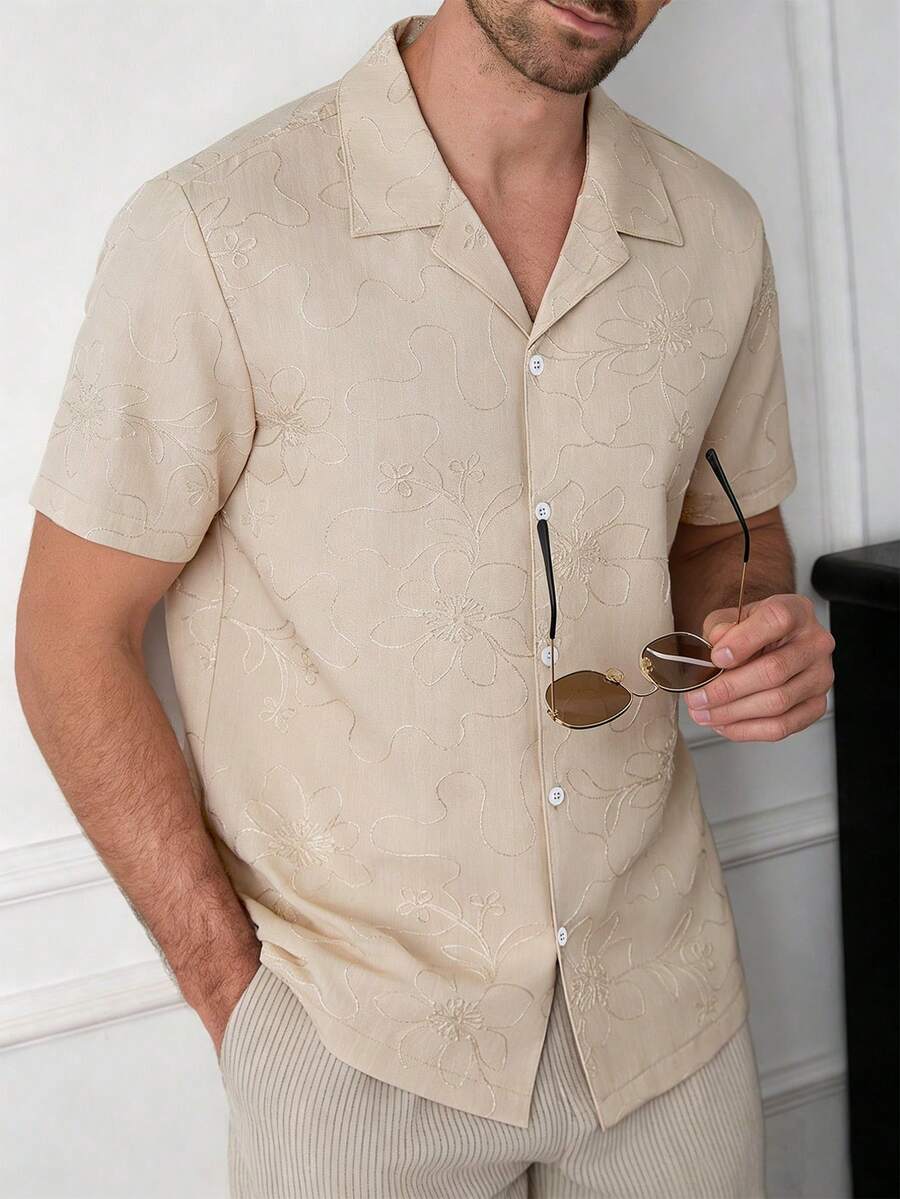 Men's Solid Color Jacquard Knit Short Sleeve Shirt