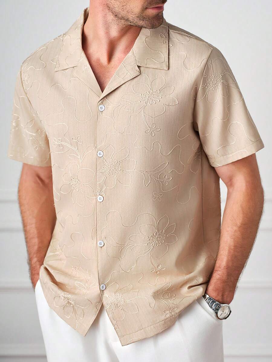 Men's Solid Color Jacquard Knit Short Sleeve Shirt