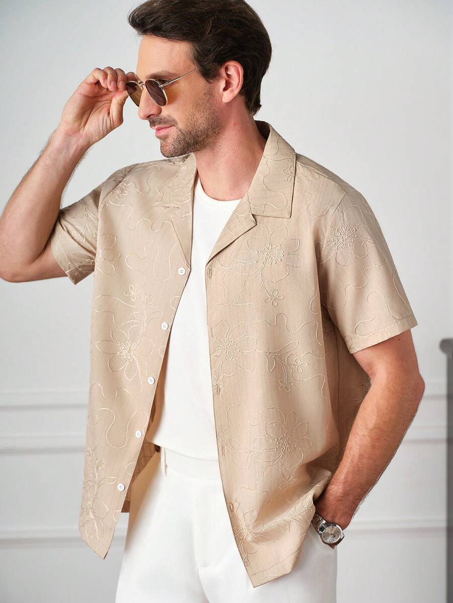 Men's Solid Color Jacquard Knit Short Sleeve Shirt