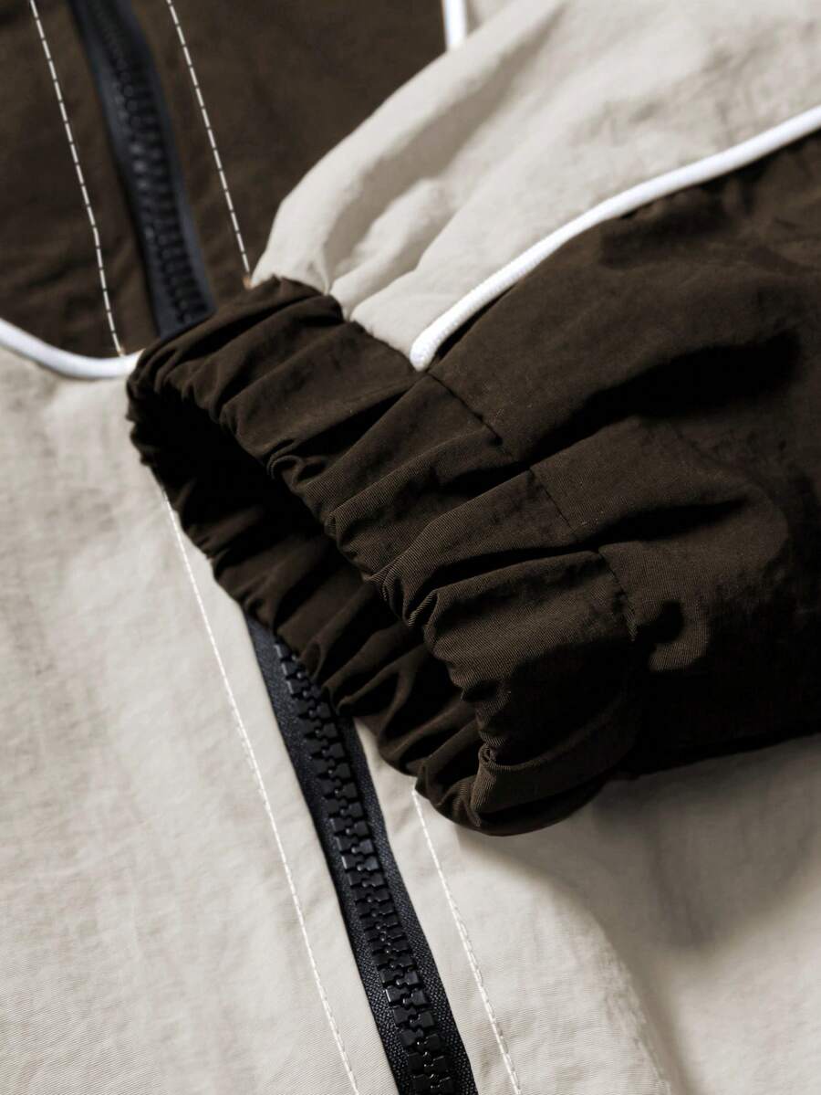 Men's Two-Tone Zip Front Hoodie & Drawstring Pants Casual Tracksuit Set