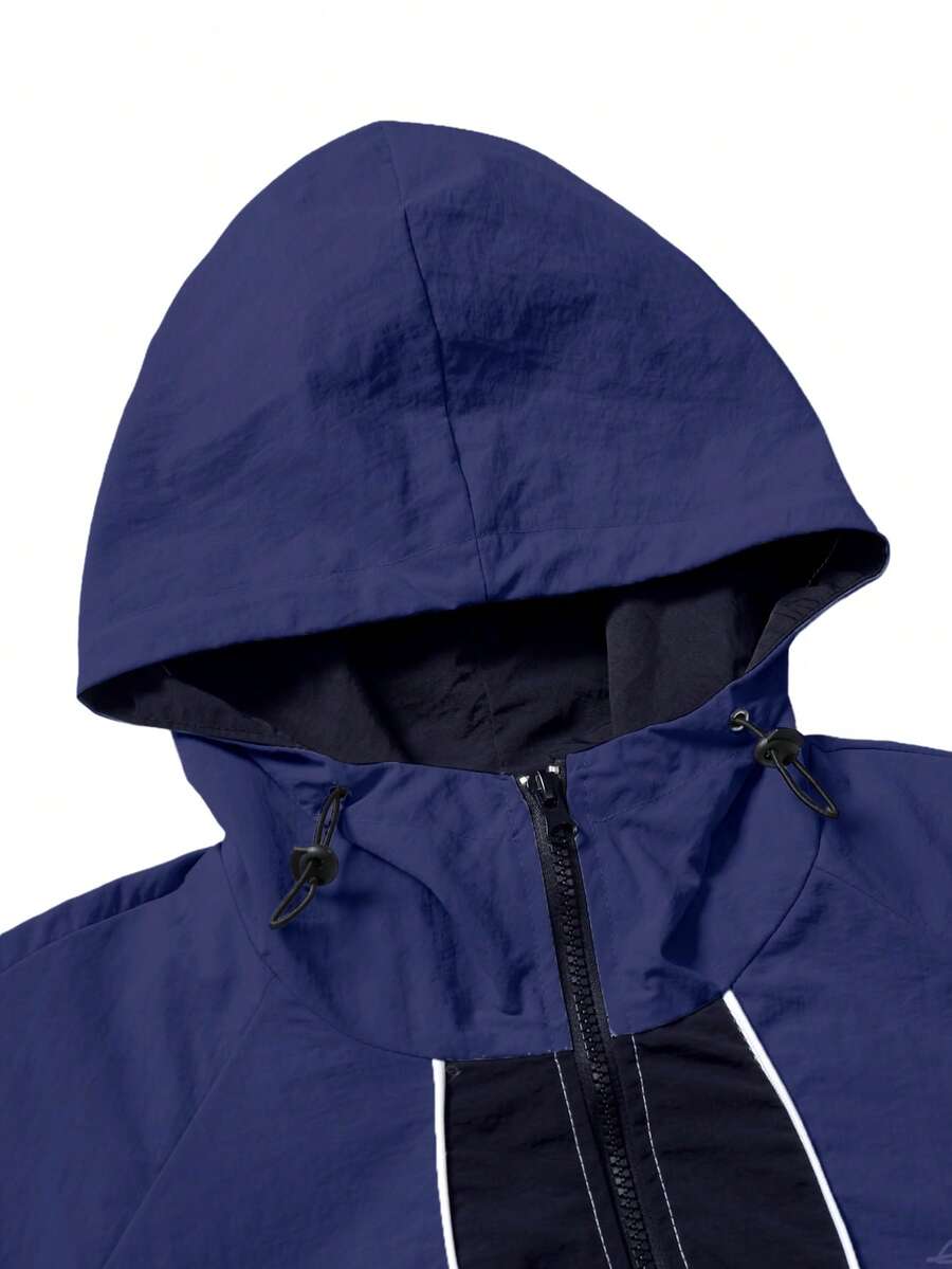 Men's Two-Tone Zip Front Hoodie & Drawstring Pants Casual Tracksuit Set