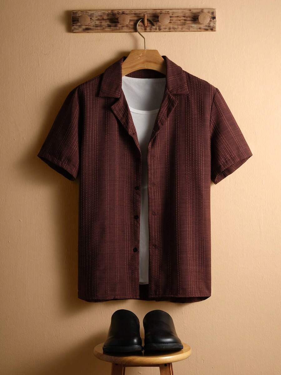 Men's Solid Color Jacquard Knit Short Sleeve Shirt