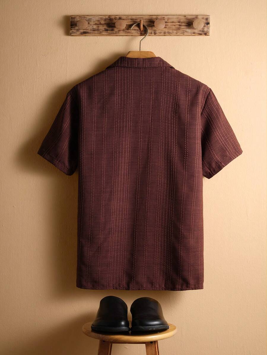 Men's Solid Color Jacquard Knit Short Sleeve Shirt