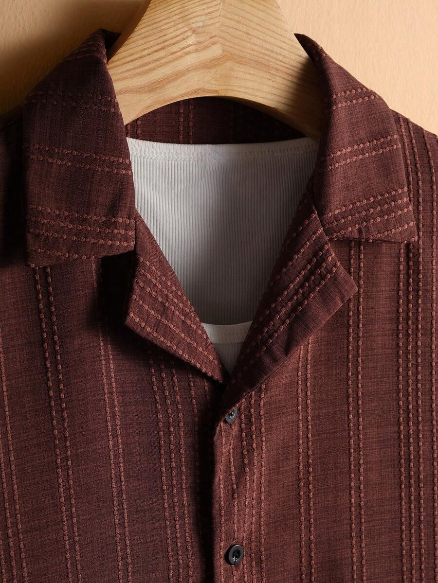 Men's Solid Color Jacquard Knit Short Sleeve Shirt