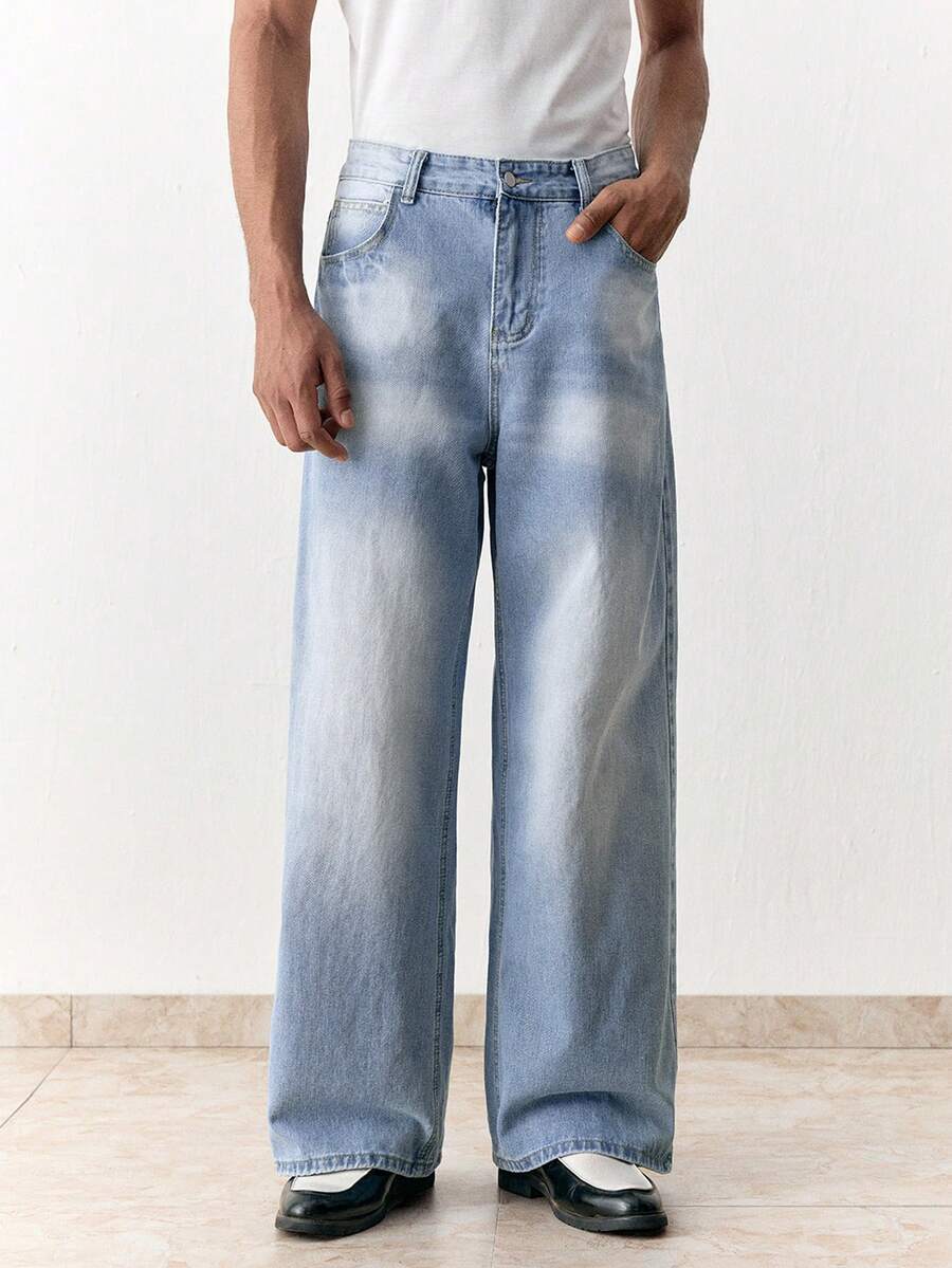 Men's Loose Fit Wide-Leg Pocket Jeans