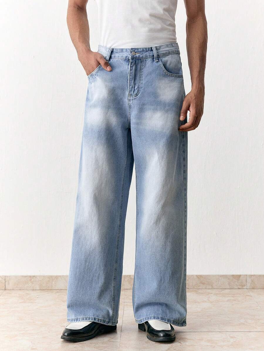 Men's Loose Fit Wide-Leg Pocket Jeans