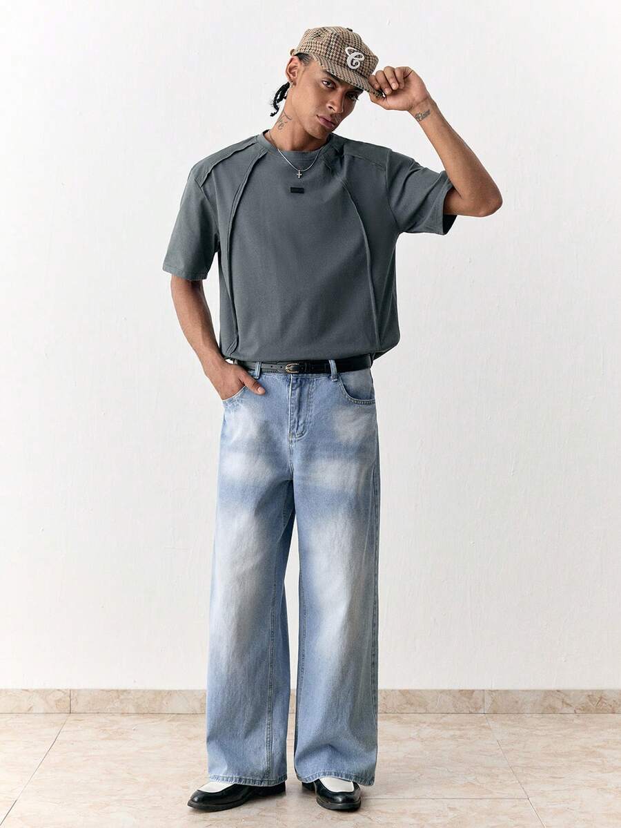 Men's Loose Fit Wide-Leg Pocket Jeans