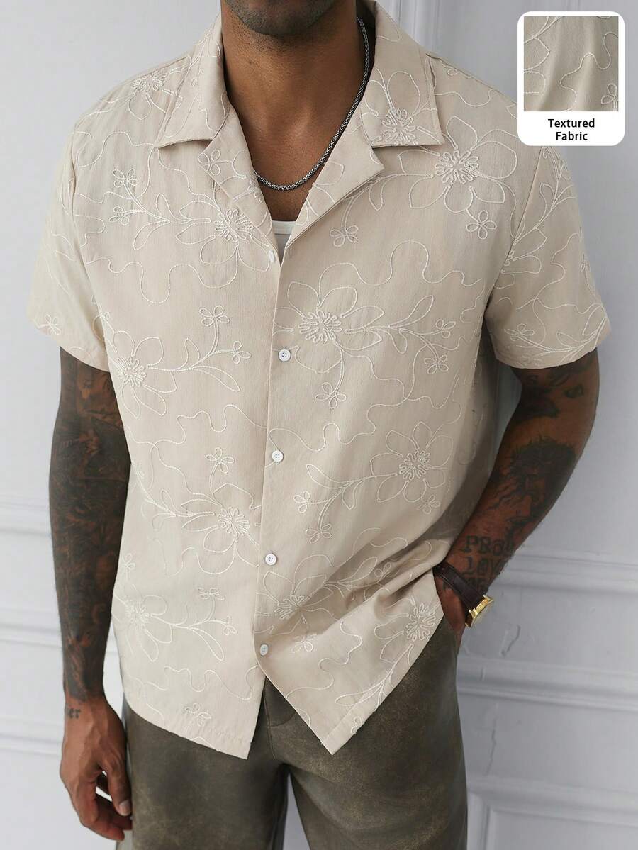 Men's Solid Color Jacquard Knit Short Sleeve Shirt