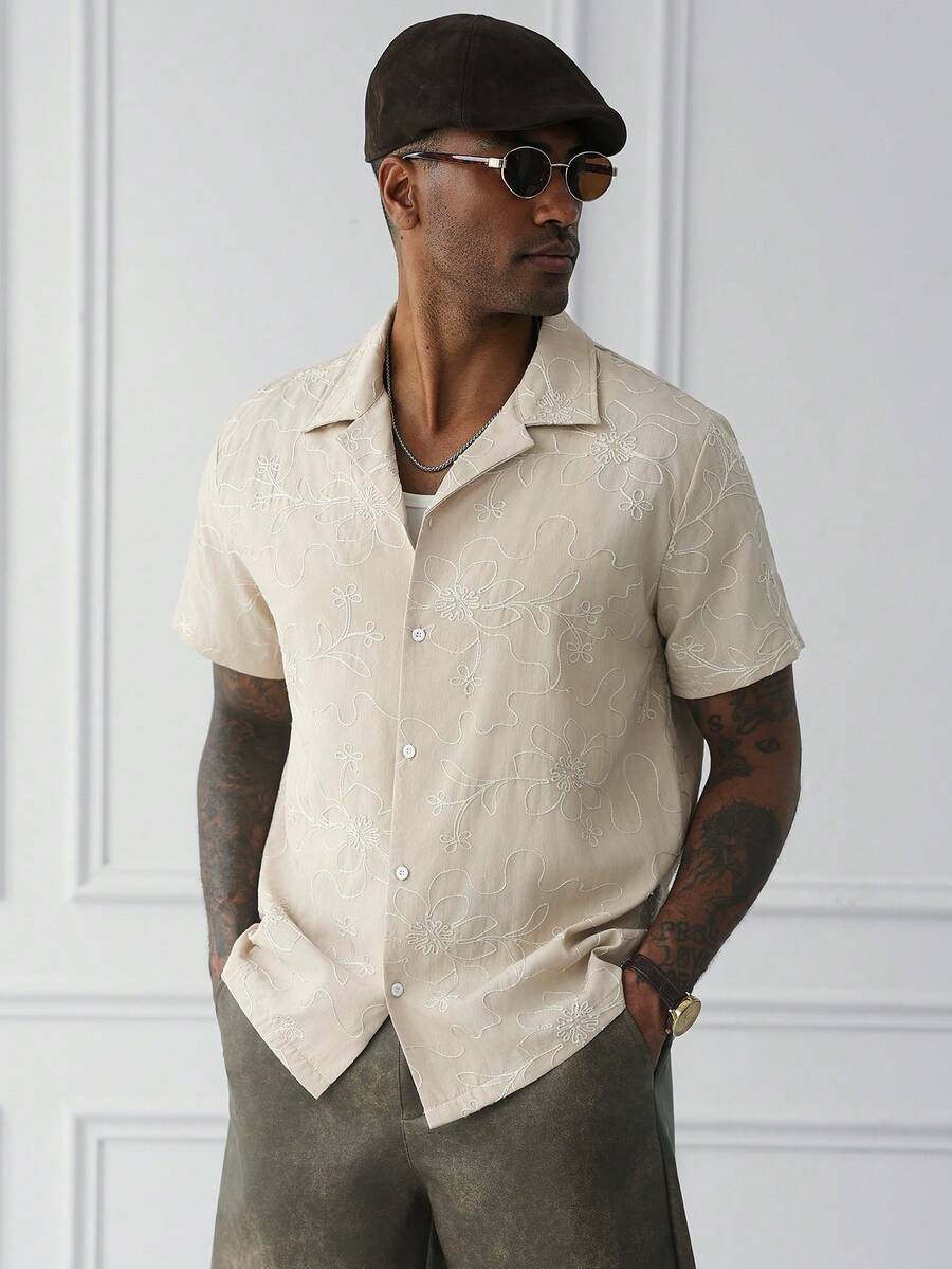 Men's Solid Color Jacquard Knit Short Sleeve Shirt