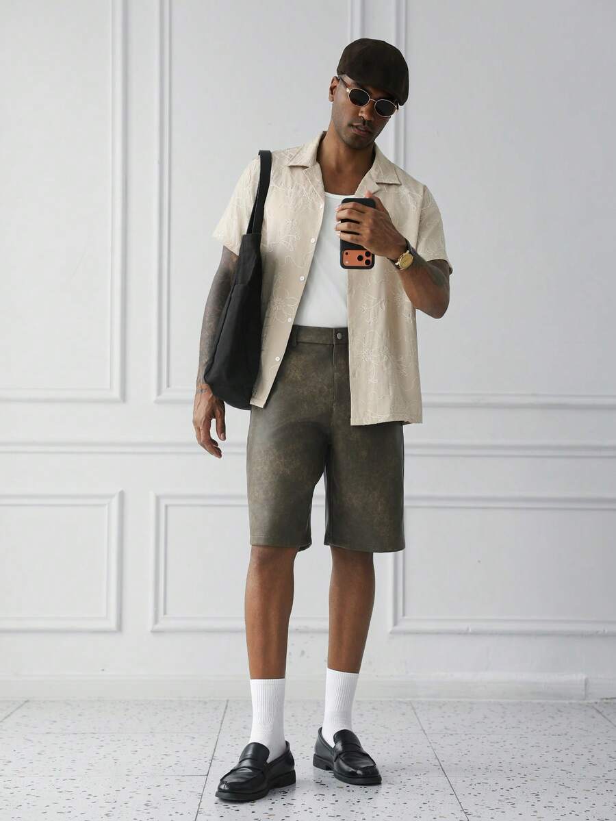 Men's Solid Color Jacquard Knit Short Sleeve Shirt
