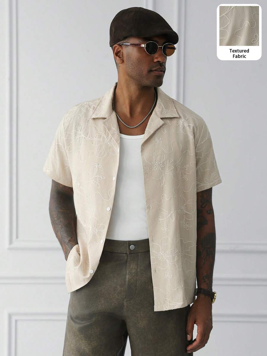 Men's Solid Color Jacquard Knit Short Sleeve Shirt