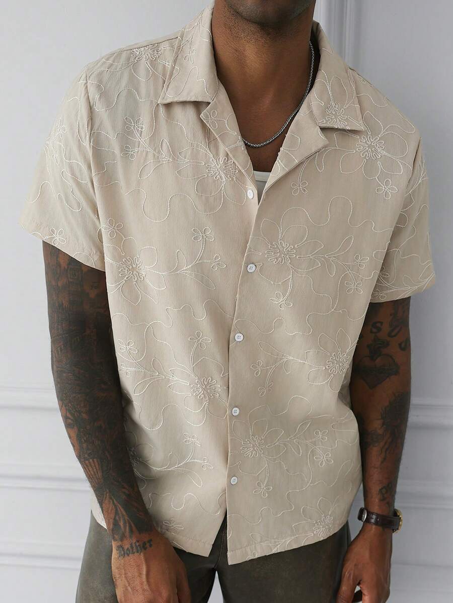 Men's Solid Color Jacquard Knit Short Sleeve Shirt