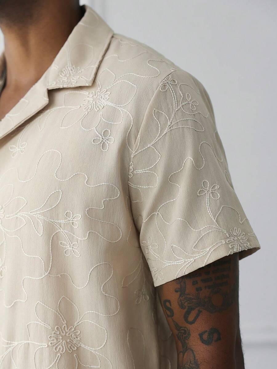 Men's Solid Color Jacquard Knit Short Sleeve Shirt