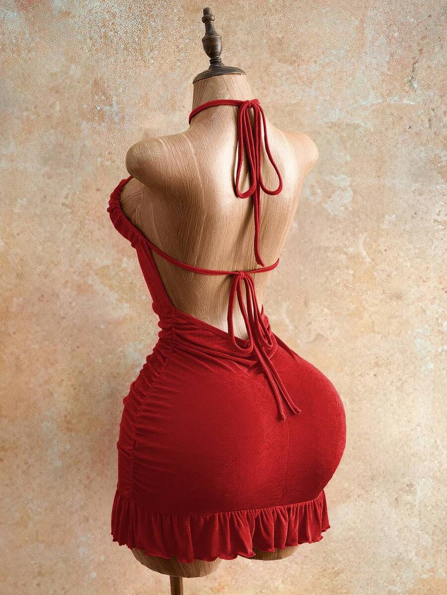 Drawstring Halter Cami Mini Bodycon Dress