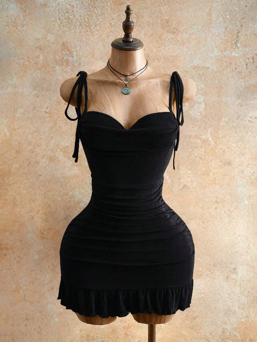 Drawstring Halter Cami Mini Bodycon Dress