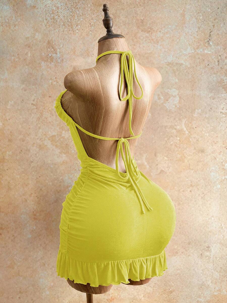 Drawstring Halter Cami Mini Bodycon Dress