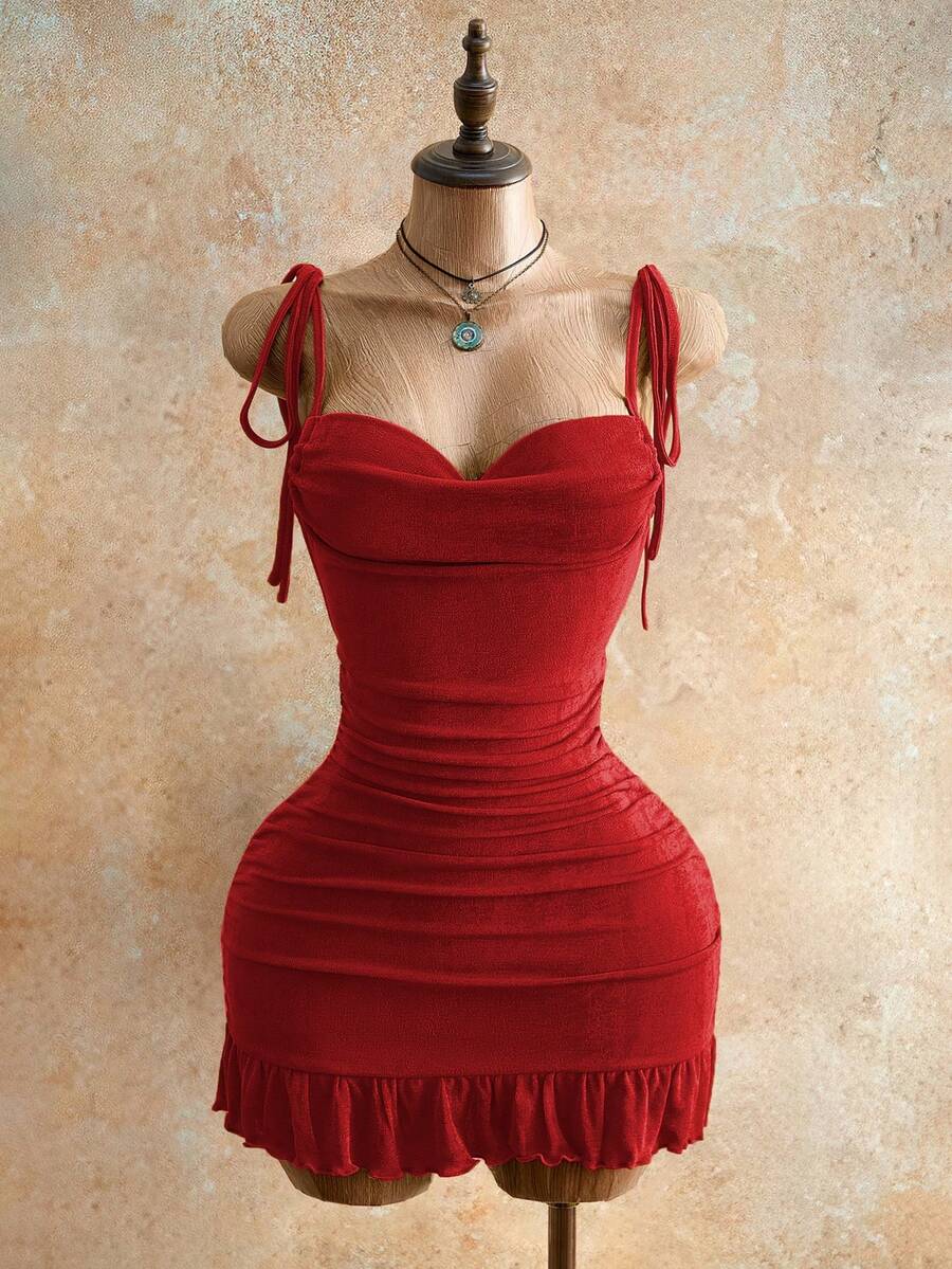 Drawstring Halter Cami Mini Bodycon Dress
