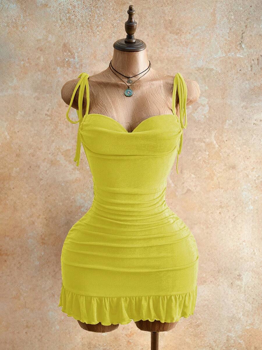 Drawstring Halter Cami Mini Bodycon Dress