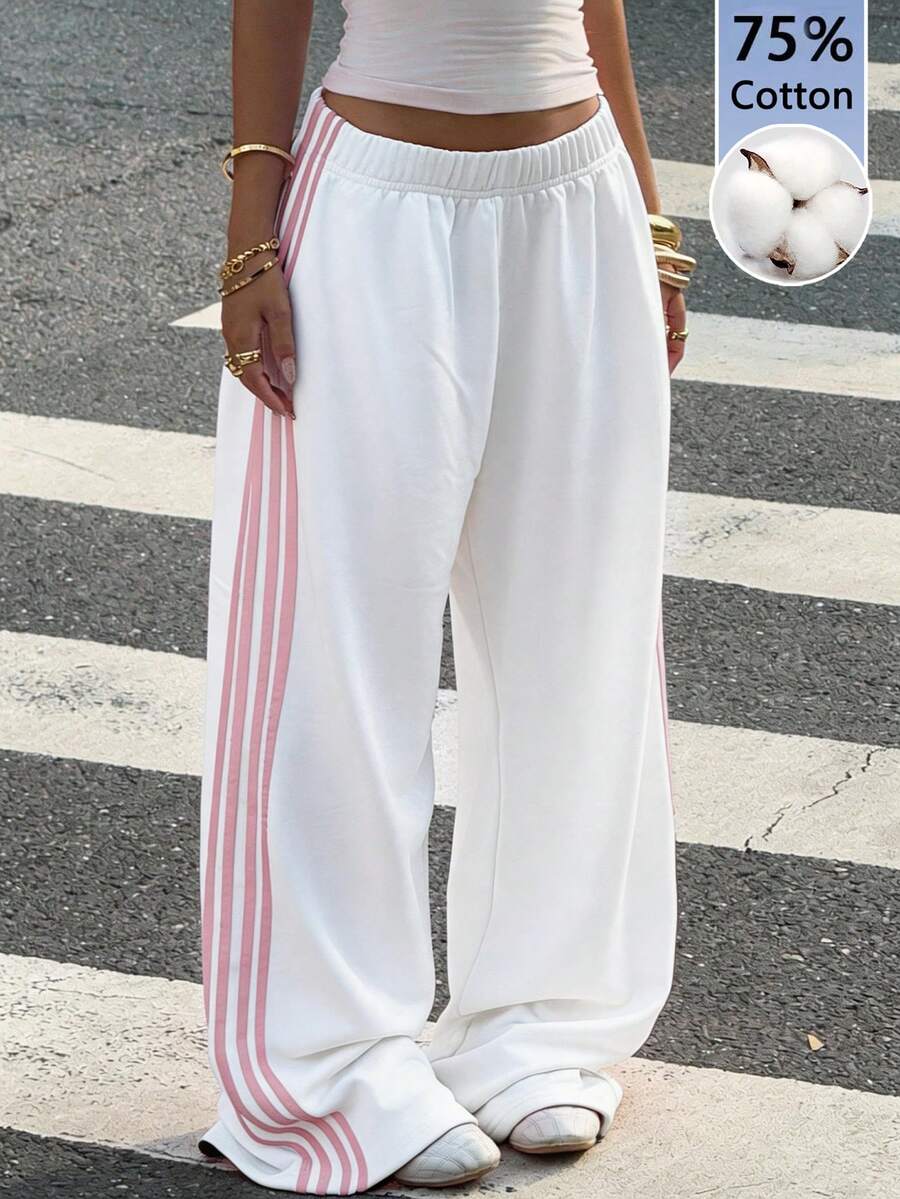 Women's Striped Knitted Wide-Leg Sweatpants