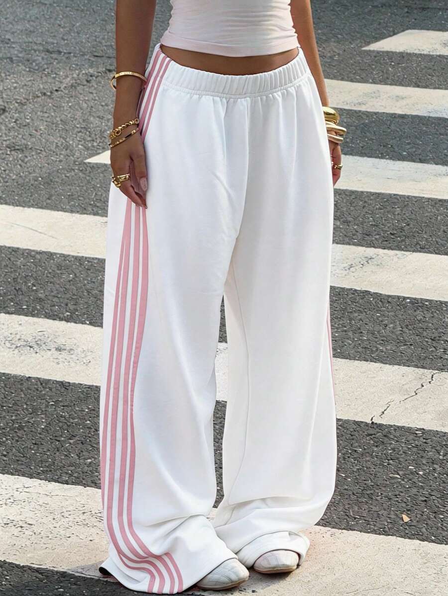 Women's Striped Knitted Wide-Leg Sweatpants