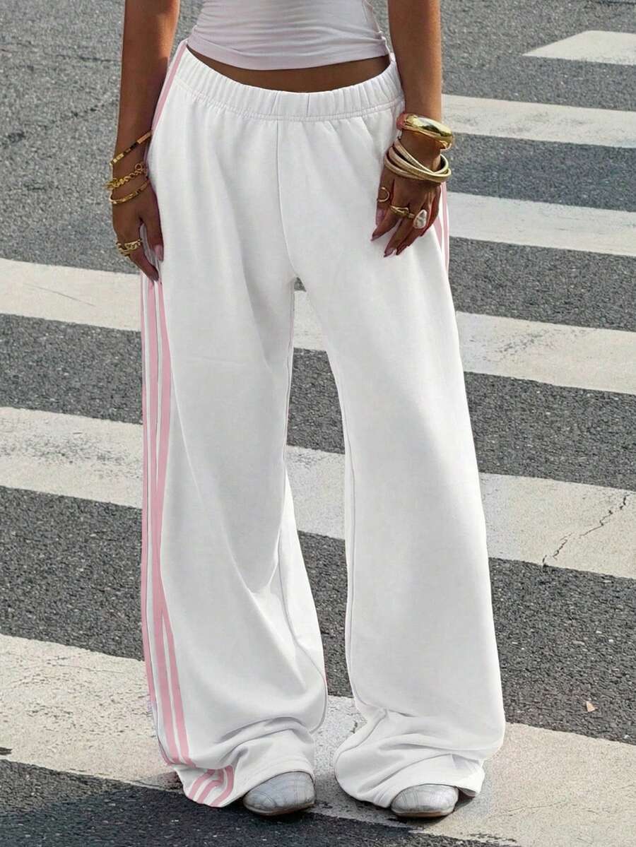 Women's Striped Knitted Wide-Leg Sweatpants