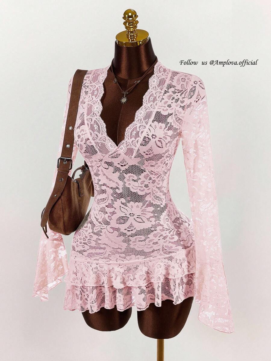 Sheer Low-Cut Hippie Style Mini Dress