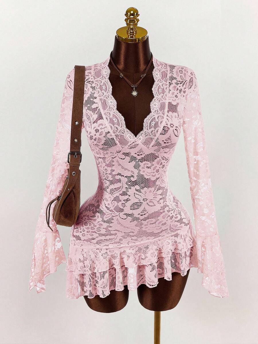 Sheer Low-Cut Hippie Style Mini Dress