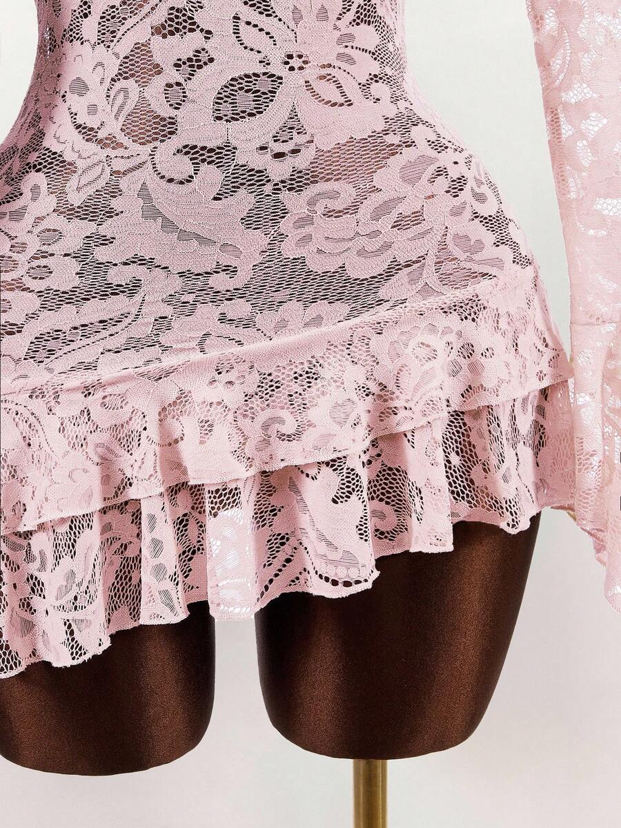 Sheer Low-Cut Hippie Style Mini Dress