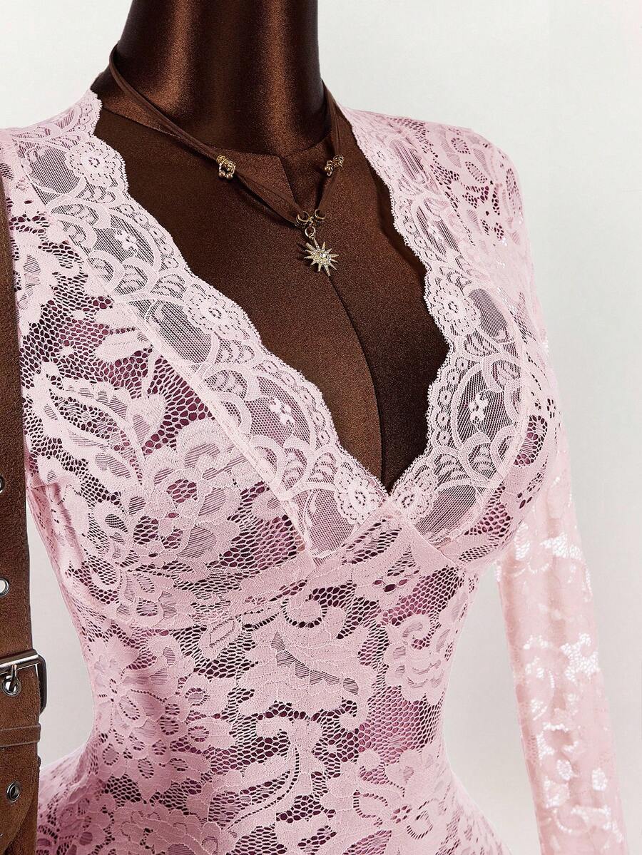 Sheer Low-Cut Hippie Style Mini Dress