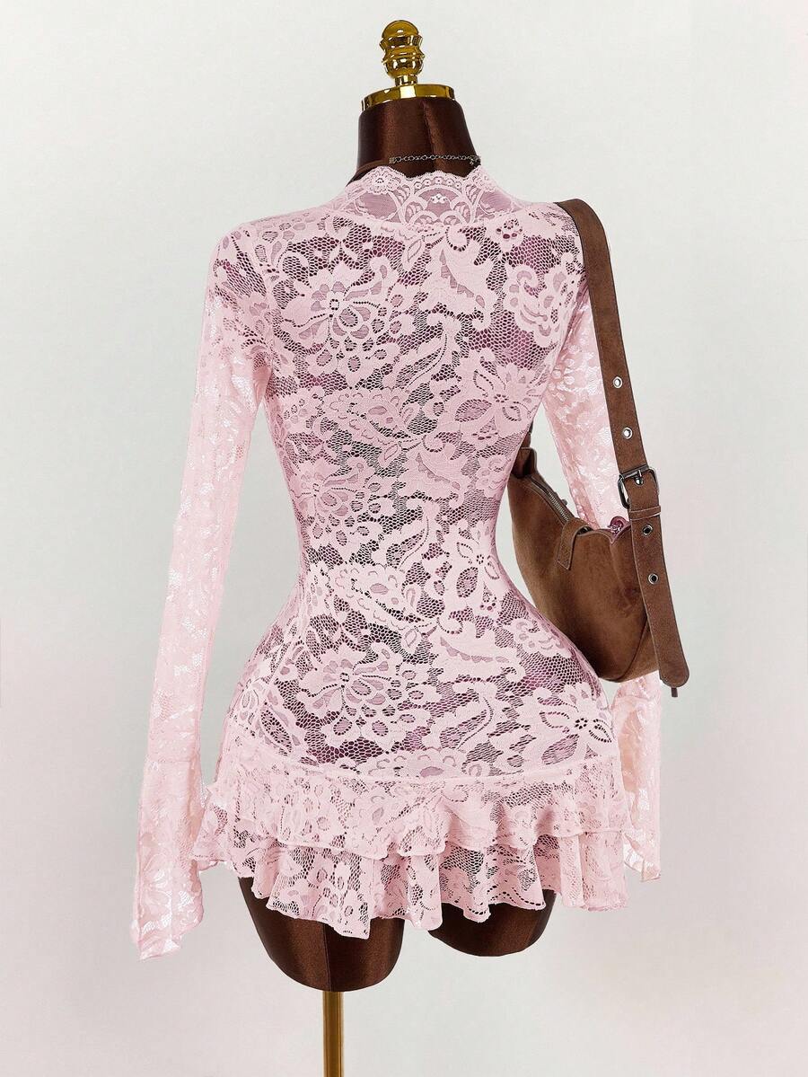 Sheer Low-Cut Hippie Style Mini Dress