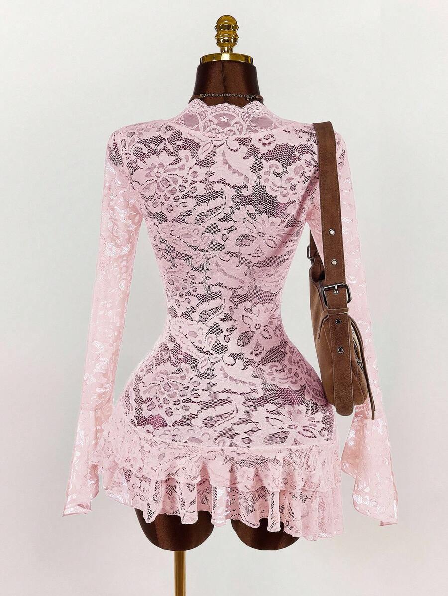 Sheer Low-Cut Hippie Style Mini Dress