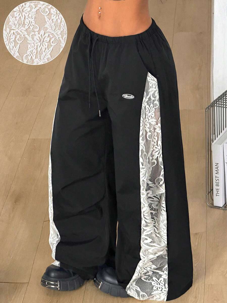 Women's Color-Blocked Baggy Parachute Pants