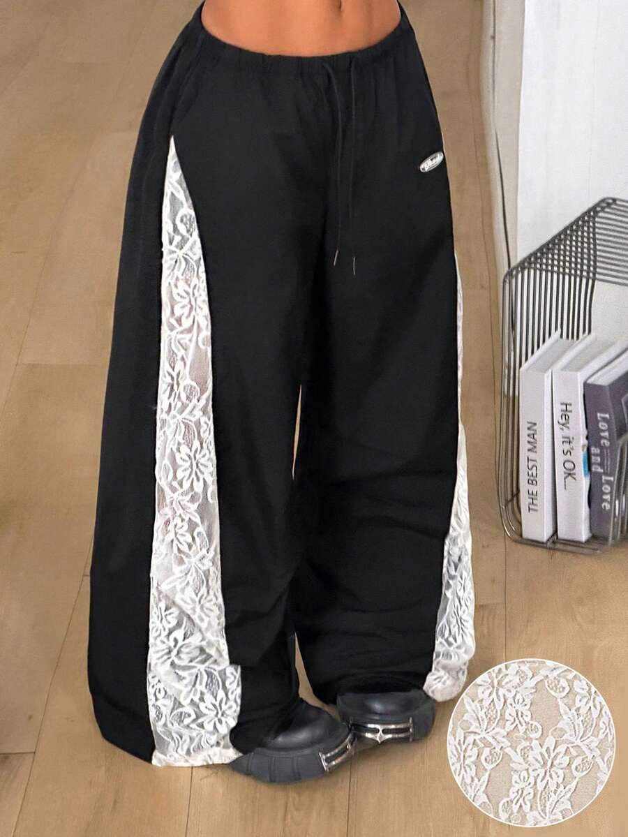 Women's Color-Blocked Cargo Parachute Pants