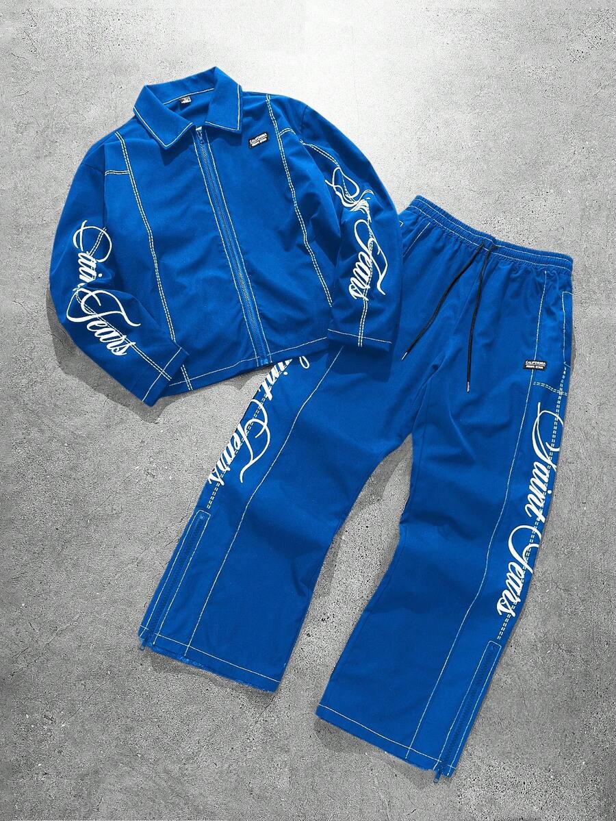 Men's 2-Piece Zip Collar Shirt & Slit-Hem Pants Set