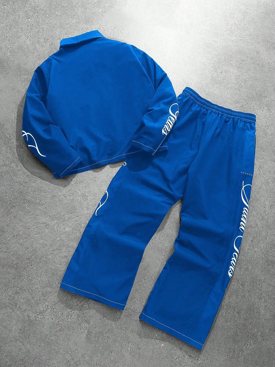 Men's 2-Piece Zip Collar Shirt & Slit-Hem Pants Set