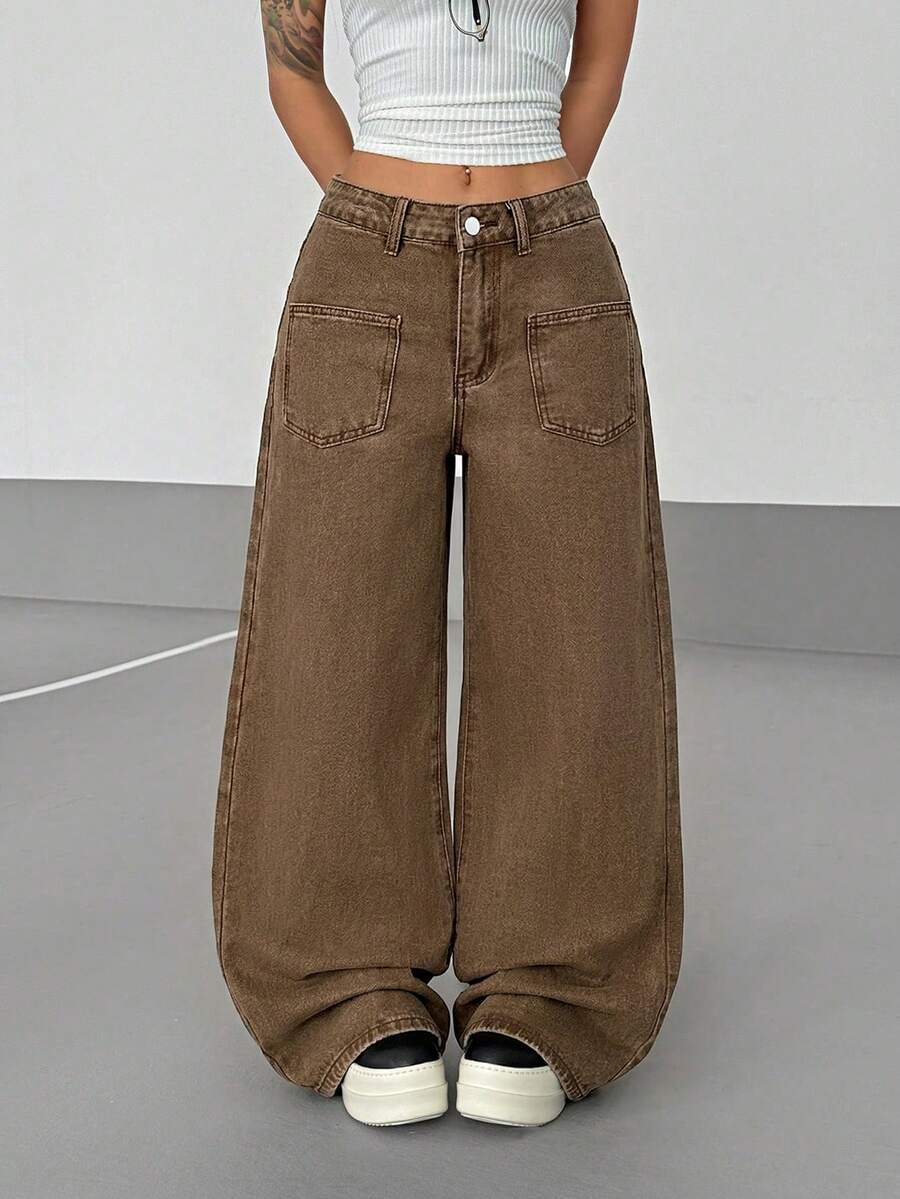 Women's Street Casual Y2K Style Embroidered Wide Leg Jeans