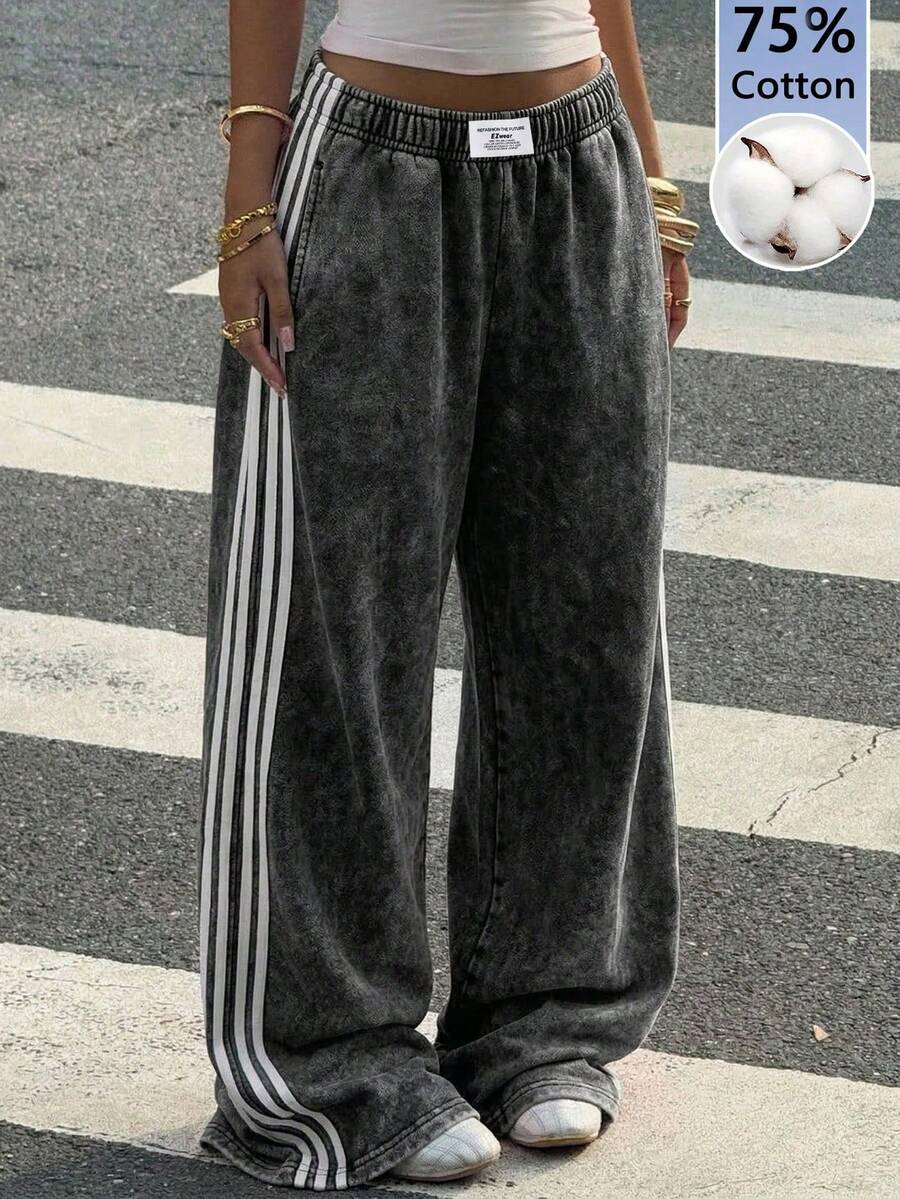 Women's Striped Knitted Wide-Leg Sweatpants