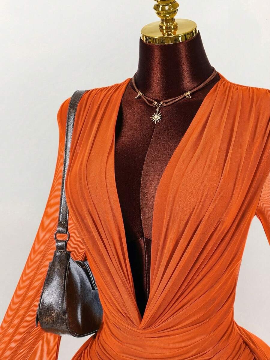 Ruffle Halter Neck Mesh Mini Dress