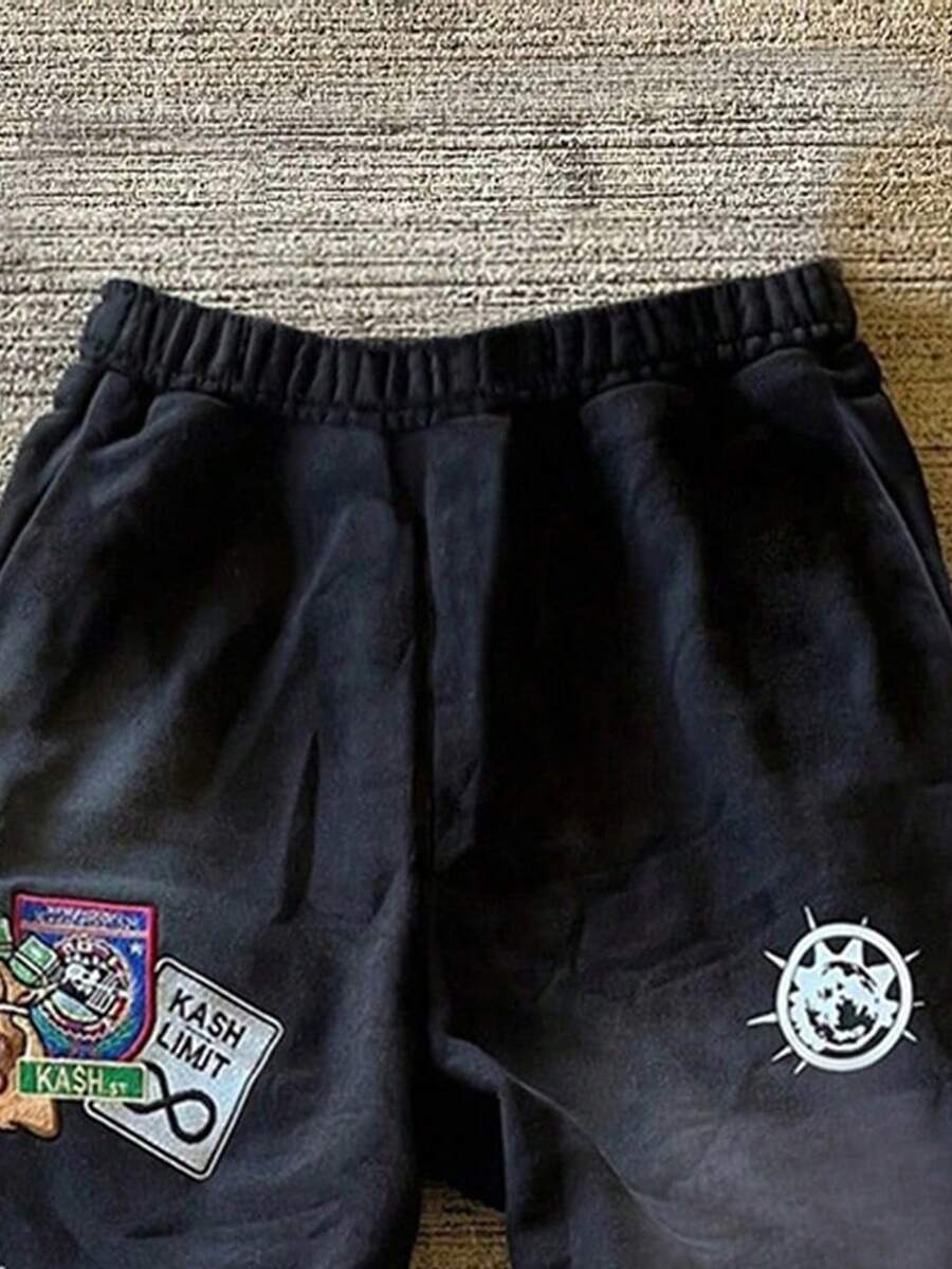 Men's Letter Embroidery Distressed Sweatpants