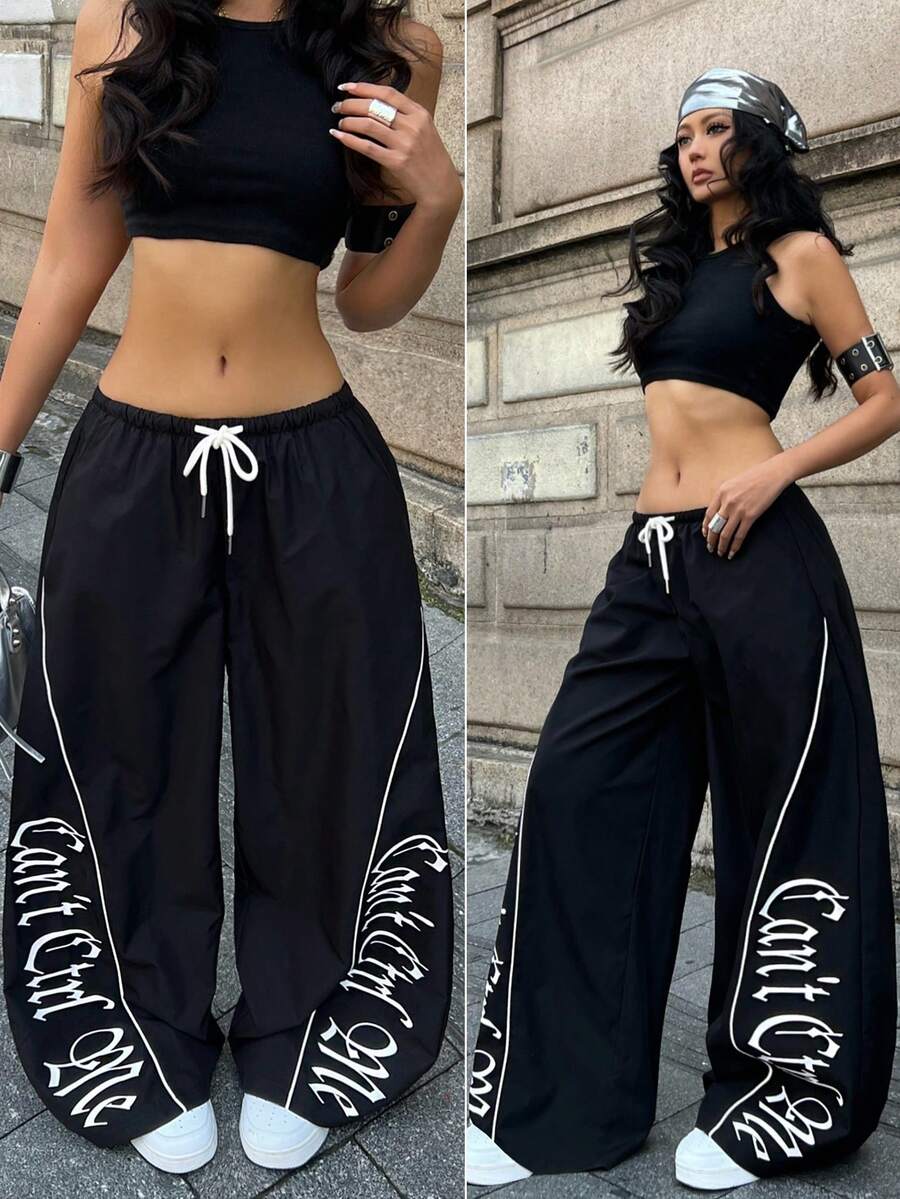 Women's Color-Blocked Baggy Parachute Pants