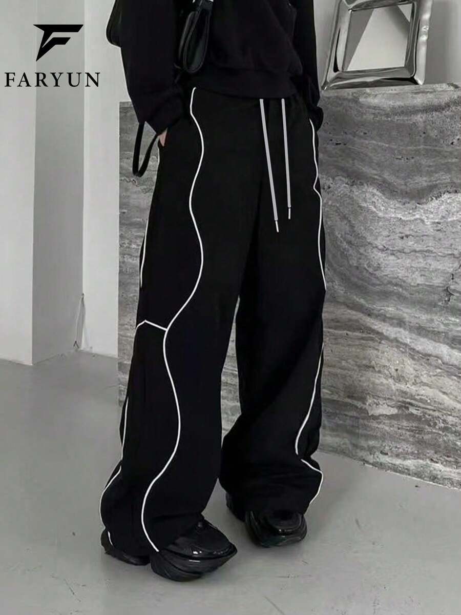 Men's Drawstring Waist Contrast Trim Pants