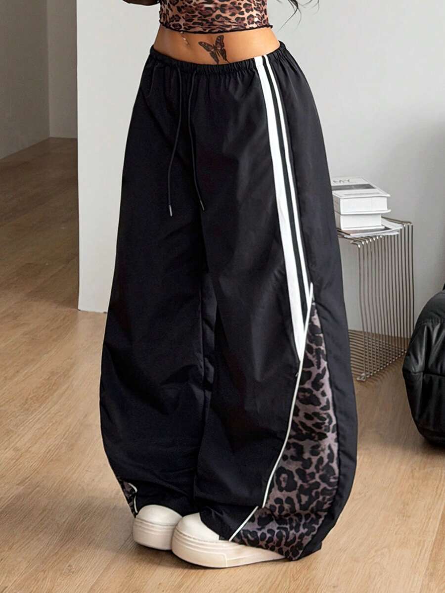 Women's Color-Blocked Baggy Parachute Pants