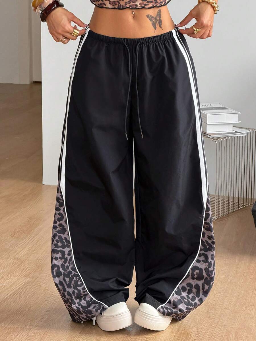 Women's Color-Blocked Baggy Parachute Pants