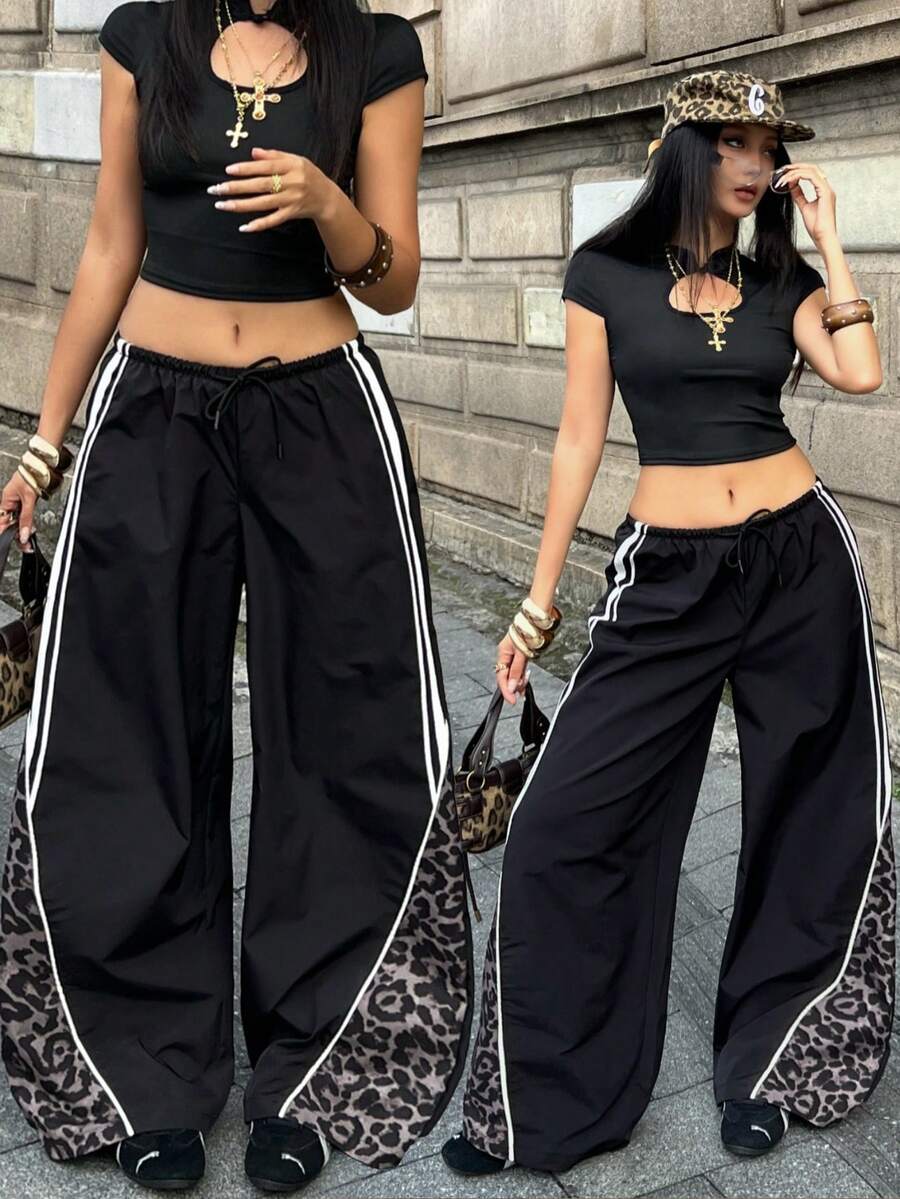 Women's Color-Blocked Cargo Parachute Pants