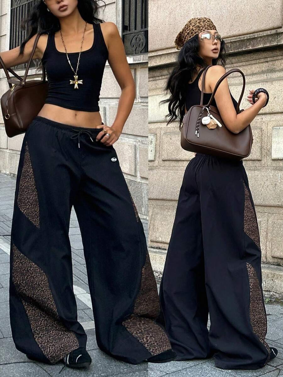 Women's Color-Blocked Cargo Parachute Pants