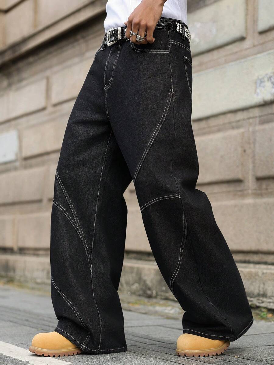 Distressed Patchwork Vintage Wide Leg Jeans