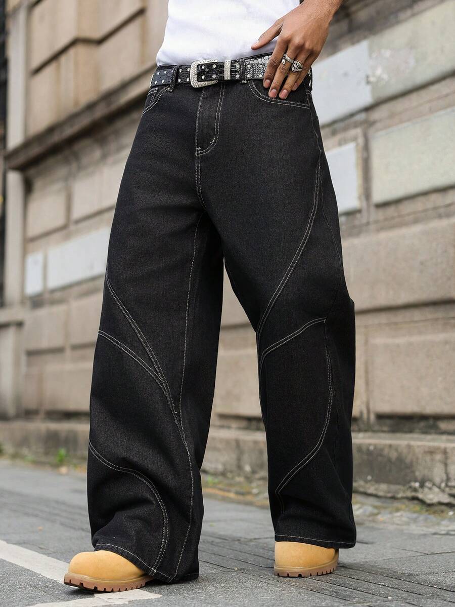 Distressed Patchwork Vintage Wide Leg Jeans