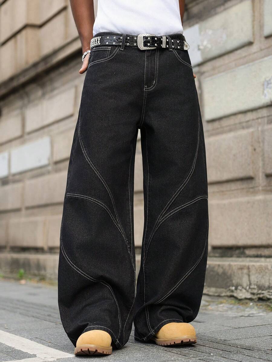 Distressed Patchwork Vintage Wide Leg Jeans