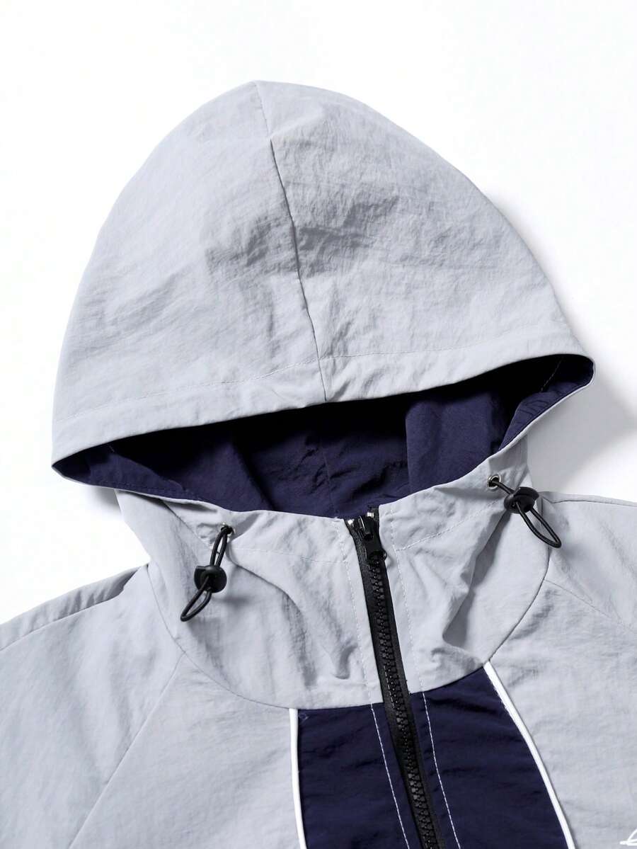 Men's Two-Tone Zip Front Hoodie & Drawstring Pants Casual Tracksuit Set