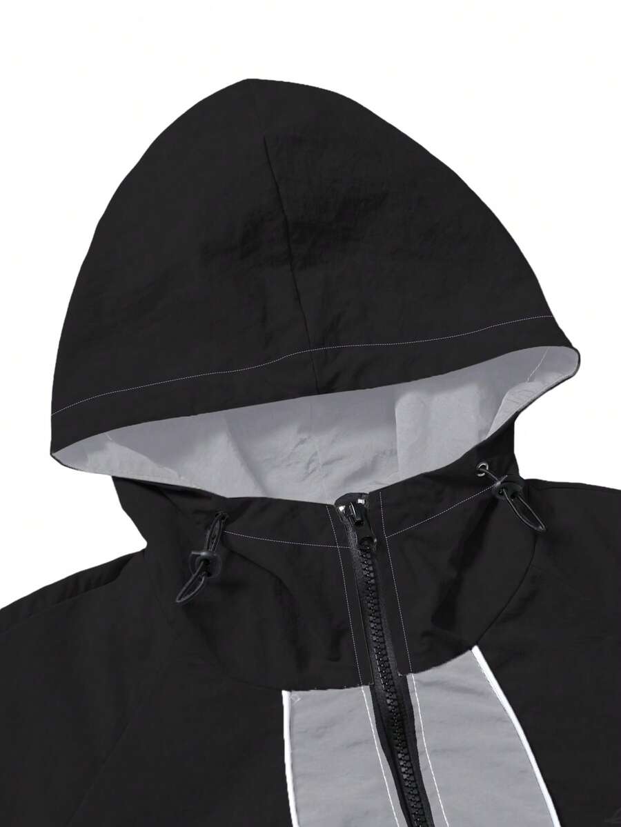 Men's Two-Tone Zip Front Hoodie & Drawstring Pants Casual Tracksuit Set